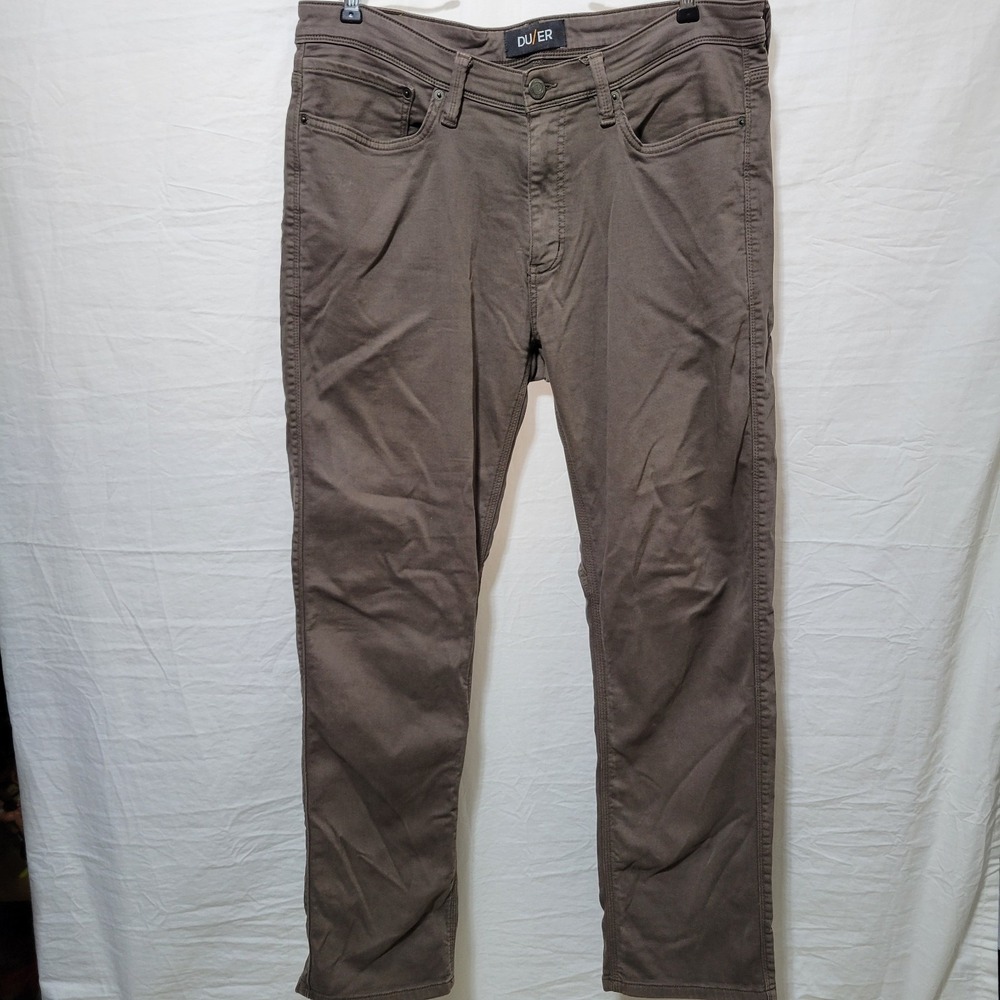 DUER Pants Mens 36x32 Brown No Sweat Straight Essential 5 Pocket Stretch
